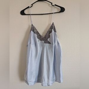 Hillard & Hanson 100% Silk PJ Top Lace Trimmed Women's Size XL Polkadot Cami